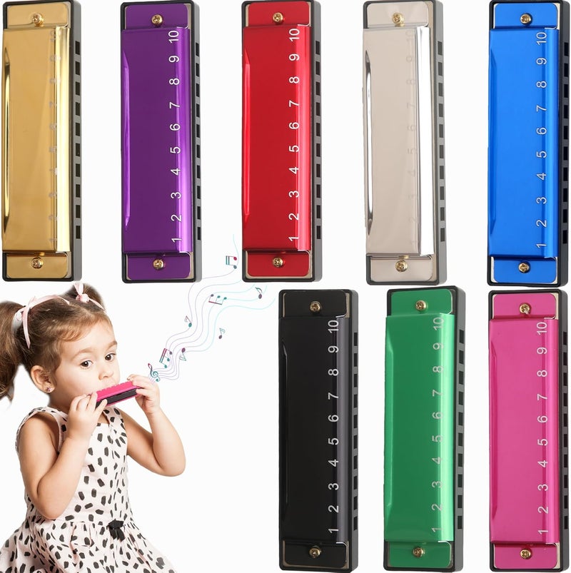 Restroma 8 Pcs Metal Harmonica 10 Hole 10 Tones Titanium Color Harmonica Toys for Kids Beginners Early Education Musical Instruments Birthday Gift - Image 1
